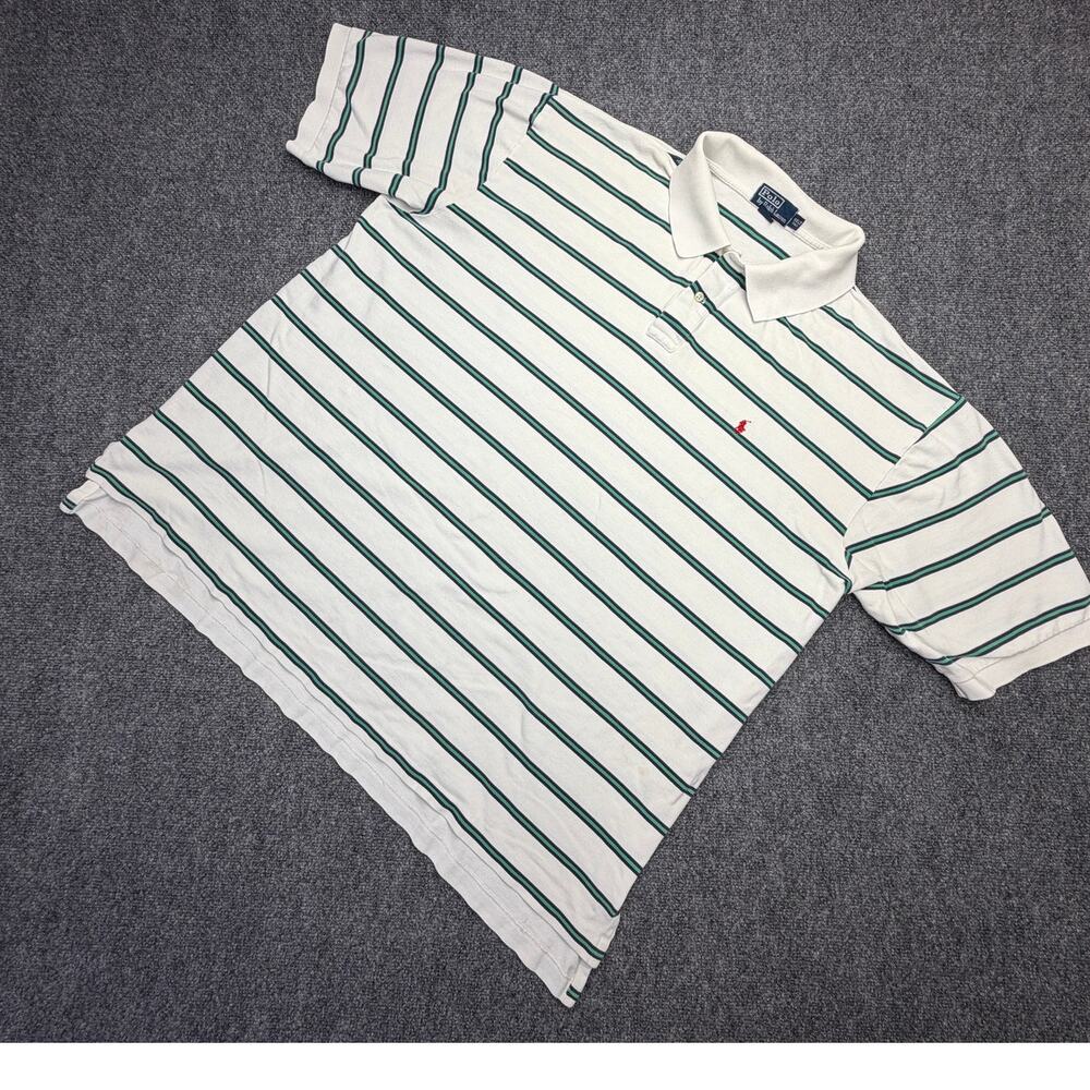 Polo Ralph Lauren Mens 4XLT Tall Stripe Polo Shirt Cotton Cityboy White Green